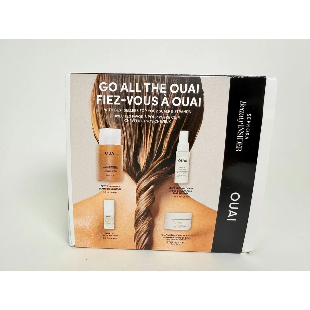 OUAI Go All The Ouai Travel Set Shampoo Conditioner Hair Oil St Barts Scrub New